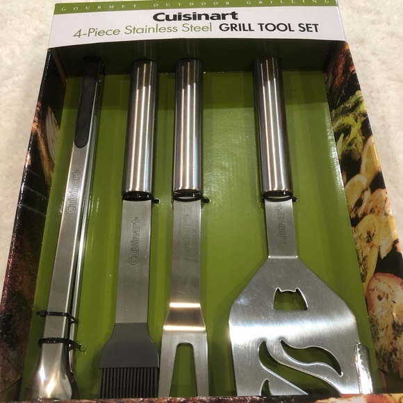 NEW Cuisinart 4-Piece Stainless Steel Grill Tool Set Gourmet Outdoor Grilling - Picture 4 of 11